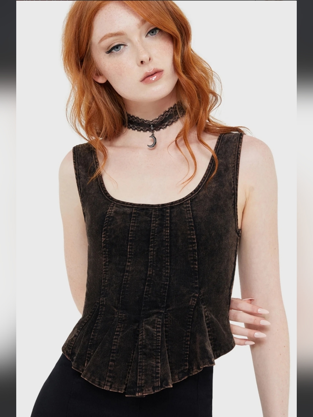Killstar Washed Brown Corset-Style Tank Top - Picture 2 of 5